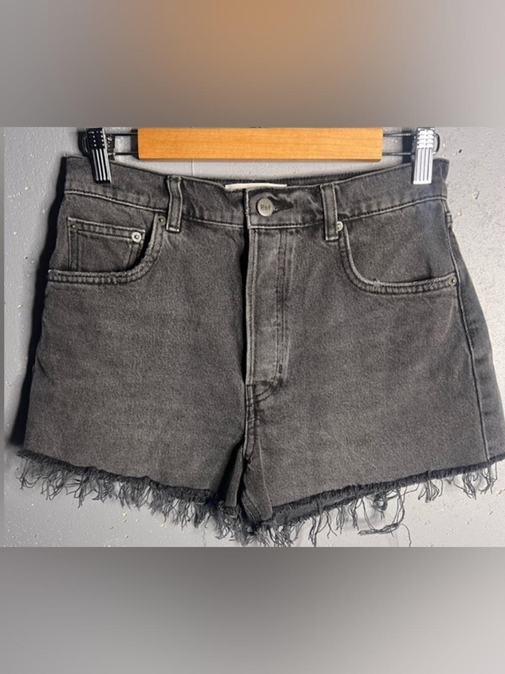 Reformation Black Denim Distressed Shorts 3” in size 28